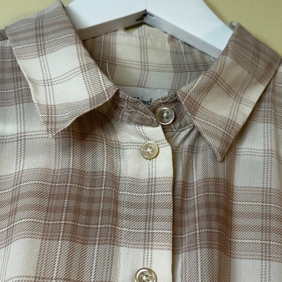 Wilfred 100% SILK! Neutral toned button down plaid blouse XS - Picture 1 of 11